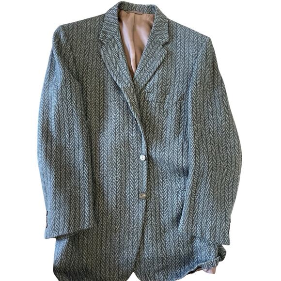 Vtg 50s Bernhard Altmann Cashmere Grey Blazer Herringbone 42”chest Academia - Picture 1 of 12